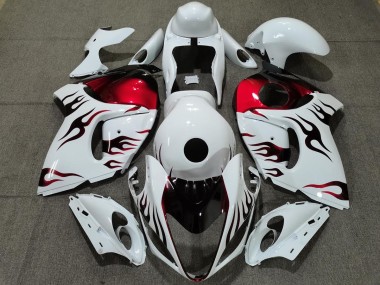 2008-2020 Gloss White & Red Flame Suzuki GSXR 1300 Hayabusa Motorcycle Fairings