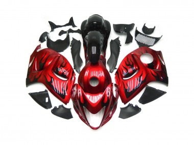 2008-2020 Vibrant Red with Black Flames Suzuki GSXR 1300 Hayabusa Motorcycle Fairings