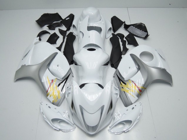 2008-2020 White and Silver Suzuki GSXR 1300 Hayabusa Motorcycle Fairings