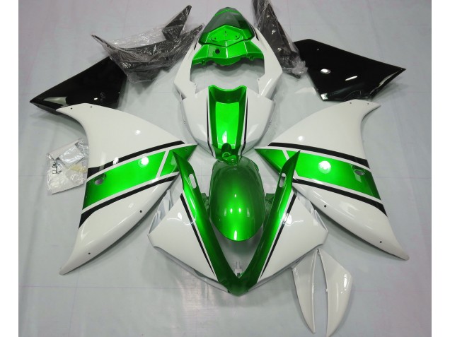 2009-2011 Gloss White and Metallic Green Yamaha R1 Motorcycle Fairings