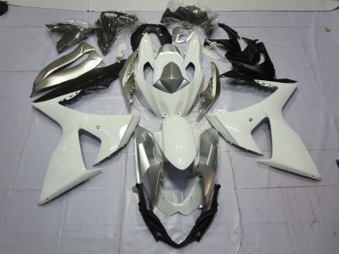 2009-2016 Silver and White Suzuki GSXR 1000 Motorcycle Fairings