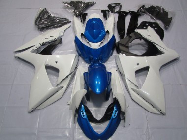 2009-2016 White and Blue Suzuki GSXR 1000 Motorcycle Fairings