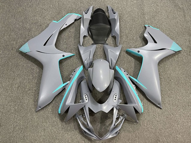 2011-2024 Matte Nardo Grey & Teal Accents Suzuki GSXR 600-750 Motorcycle Fairings
