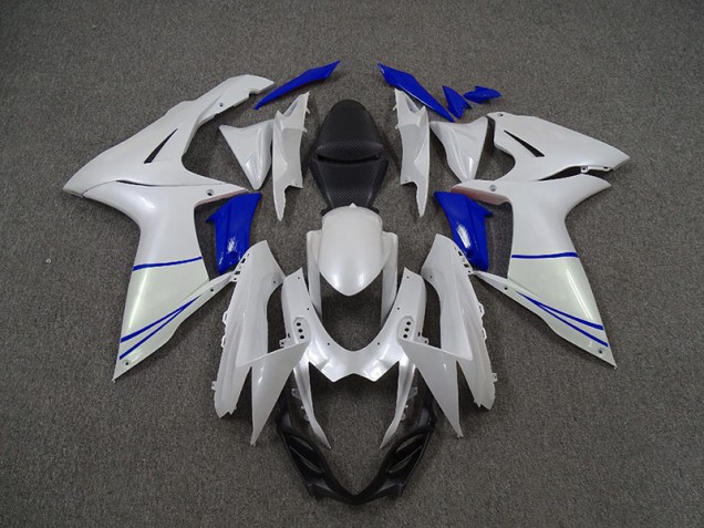 2011-2024 Pearl White and Dark Blue Suzuki GSXR 600-750 Motorcycle Fairings