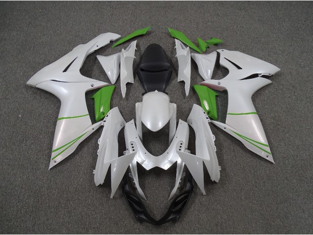 2011-2024 Pearl White and Green Suzuki GSXR 600-750 Motorcycle Fairings