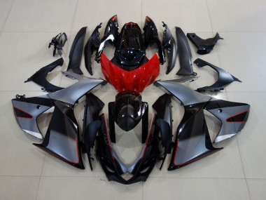 2011-2024 Shiny Grey / Black with Red Suzuki GSXR 600-750 Motorcycle Fairings
