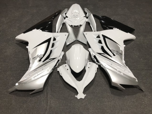 2013-2018 Gloss White and Silver Kawasaki Ninja 300 Motorcycle Fairings
