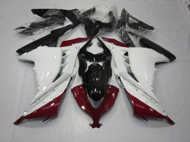 2013-2018 Maroon and White Kawasaki Ninja 300 Motorcycle Fairings