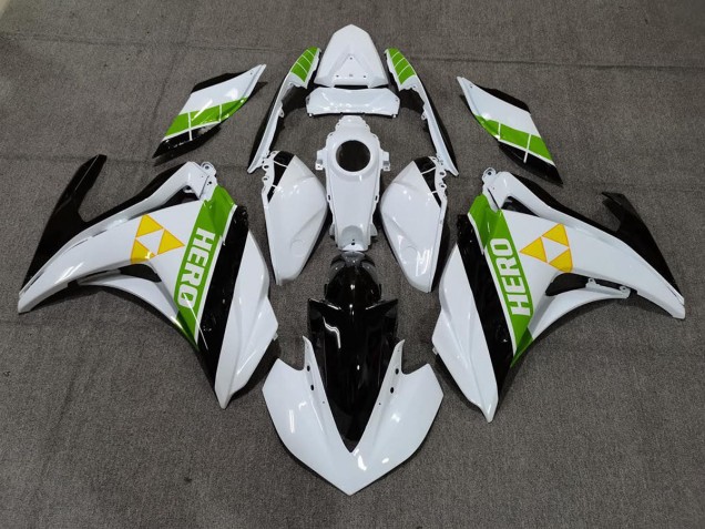 2015-2018 Gloss White Black and Green Yamaha R3 Motorcycle Fairings