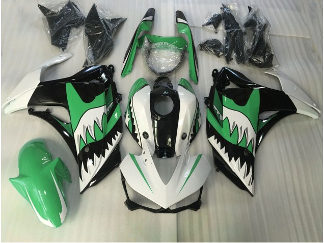 2015-2018 Green and White Shark Yamaha R3 Motorcycle Fairings