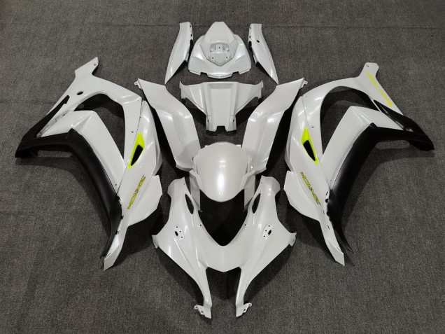 2016-2019 Pearl White & Yellow Kawasaki ZX10R Motorcycle Fairings