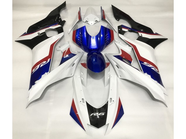 2017-2021 Gloss White and Deep Blue Yamaha R6 Motorcycle Fairings