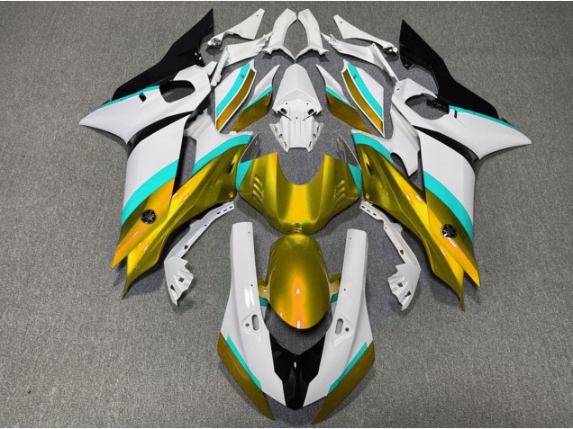 2017-2021 Gold and Light Blue Gloss Yamaha R6 Motorcycle Fairings